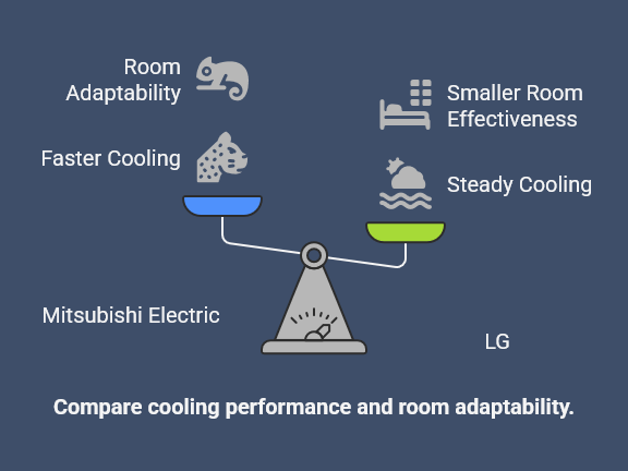 Compare cooling performance and room adaptability.