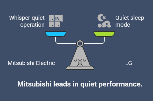 Mitsubishi leads in quiet performance.
