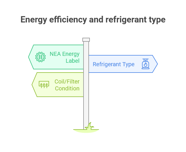 Energy efficiency and refrigerant type